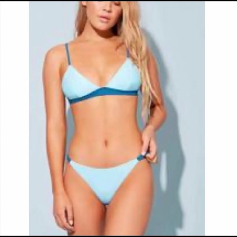 Forever 21 Classic Mint Contrast Trim Triangle Bikini Set